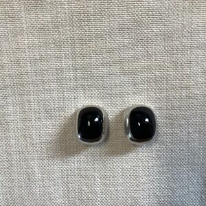 Sterling silver Black Stone Clip-On Earrings